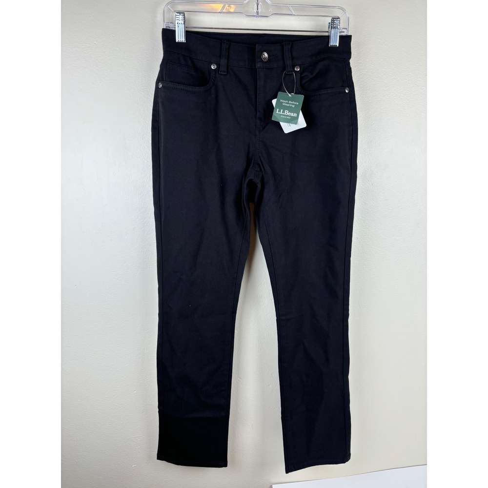LL Bean Classic Fit Black Straight Leg Pants 4 Petite NWT 500883‎ Stretch Cotton